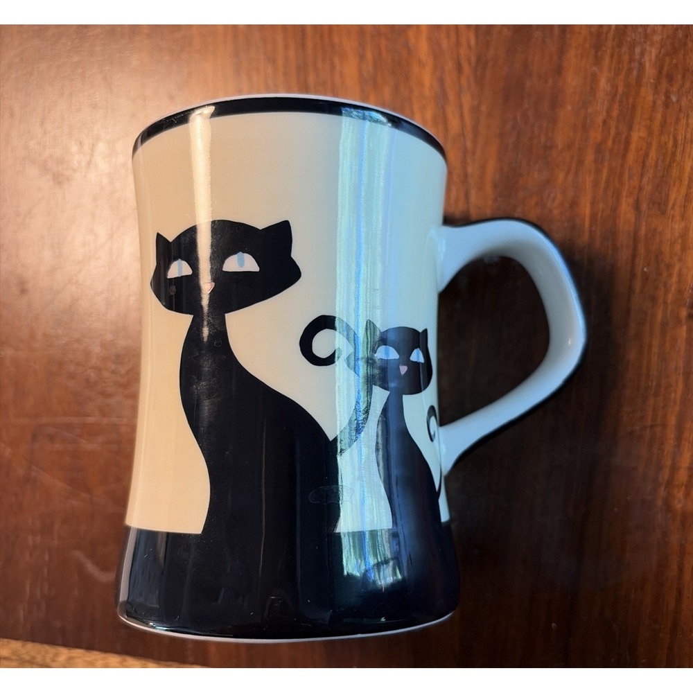 Hues and Brews "Cattitude" Cat Silhouettes Coffee Tea Mug Ivory Black Paws